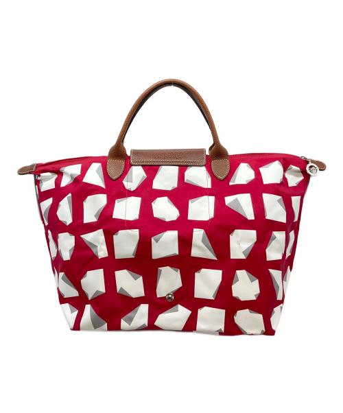 LONGCHAMP（ロンシャン）LONGCHAMP (ロンシャン) vahram muratyan (ヴァラムミュラティアン) トートバッグ　舟型トート レッド×ホワイト サイズ:実寸参照の古着・服飾アイテム