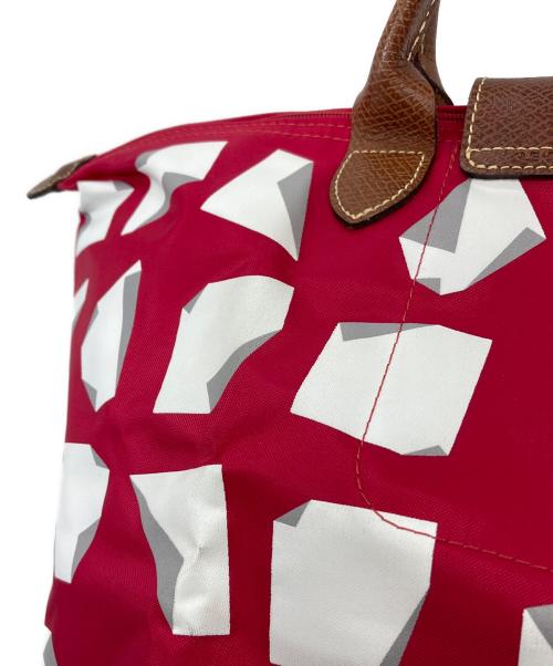 LONGCHAMP（ロンシャン）LONGCHAMP (ロンシャン) vahram muratyan (ヴァラムミュラティアン) トートバッグ　舟型トート レッド×ホワイト サイズ:実寸参照の古着・服飾アイテム