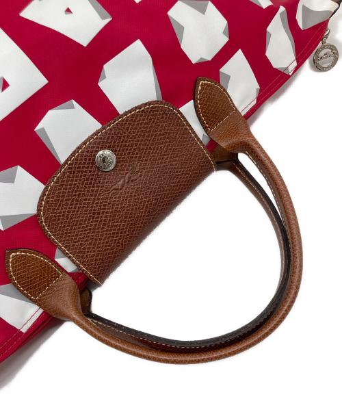 LONGCHAMP（ロンシャン）LONGCHAMP (ロンシャン) vahram muratyan (ヴァラムミュラティアン) トートバッグ　舟型トート レッド×ホワイト サイズ:実寸参照の古着・服飾アイテム