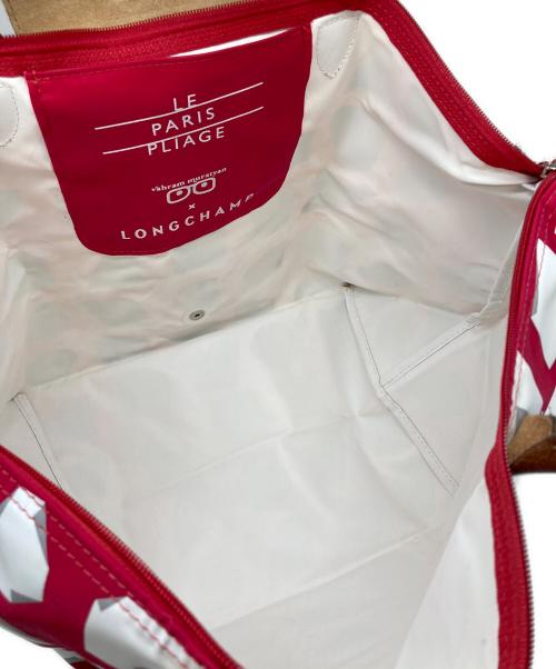 LONGCHAMP（ロンシャン）LONGCHAMP (ロンシャン) vahram muratyan (ヴァラムミュラティアン) トートバッグ　舟型トート レッド×ホワイト サイズ:実寸参照の古着・服飾アイテム