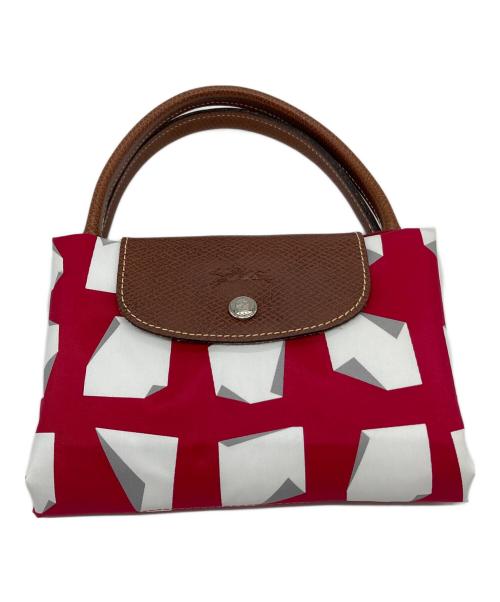 LONGCHAMP（ロンシャン）LONGCHAMP (ロンシャン) vahram muratyan (ヴァラムミュラティアン) トートバッグ　舟型トート レッド×ホワイト サイズ:実寸参照の古着・服飾アイテム