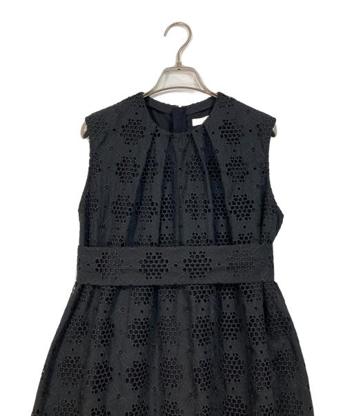 ebure（エブール）EBURE (エブール) コットンレース ノースリーブ ギャザー ワンピース ブラック サイズ:38の古着・服飾アイテム