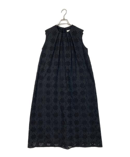 ebure（エブール）EBURE (エブール) コットンレース ノースリーブ ギャザー ワンピース ブラック サイズ:38の古着・服飾アイテム
