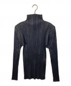 PLEATS PLEASEプリーツプリーズ）の古着「ハイネックプリーツカットソー　ロングスリーブカットソー　デザインカットソー　デザイントップス　日本製」｜グレー
