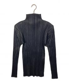 PLEATS PLEASE（プリーツプリーズ）の古着「ハイネックプリーツカットソー　ロングスリーブカットソー　デザインカットソー　デザイントップス　日本製」｜グレー