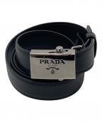 PRADAプラダ）の古着「ロゴバックル レザーベルト　イタリア製」｜ブラック