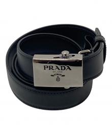 PRADA（プラダ）の古着「ロゴバックル レザーベルト　イタリア製」｜ブラック
