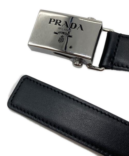 PRADA（プラダ）PRADA (プラダ) ロゴバックル レザーベルト　イタリア製 ブラック サイズ:30/75の古着・服飾アイテム