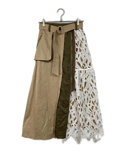 Risley（リズレー）Risley (リズレー) アシンメトリーレーススカート カーキ×ベージュ サイズ:FREEの古着・服飾アイテム