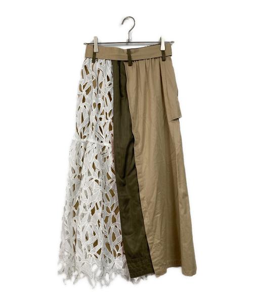 Risley（リズレー）Risley (リズレー) アシンメトリーレーススカート カーキ×ベージュ サイズ:FREEの古着・服飾アイテム