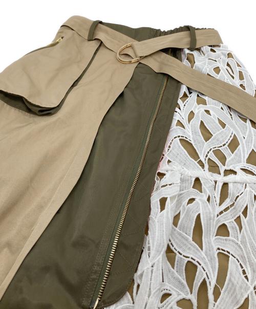Risley（リズレー）Risley (リズレー) アシンメトリーレーススカート カーキ×ベージュ サイズ:FREEの古着・服飾アイテム