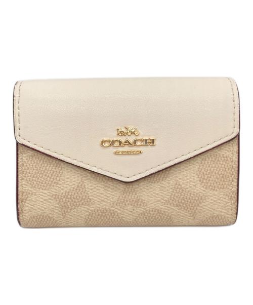 COACH（コーチ）COACH (コーチ) フラップ カード ケース・シグネチャー キャンバス ベージュ サイズ:実寸参照の古着・服飾アイテム