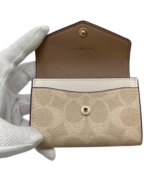 COACH（コーチ）COACH (コーチ) フラップ カード ケース・シグネチャー キャンバス ベージュ サイズ:実寸参照の古着・服飾アイテム