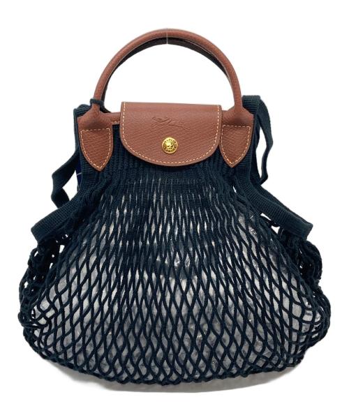 LONGCHAMP（ロンシャン）LONGCHAMP (ロンシャン) FILT (フィルト) 2WAY編みショルダーバッグ　タグ付き　かごバッグ　マルシェバッグ ブラック×ブラウン サイズ:実寸参照の古着・服飾アイテム