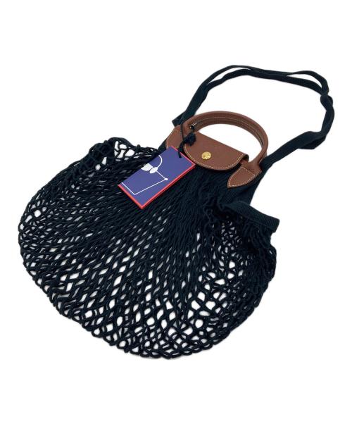 LONGCHAMP（ロンシャン）LONGCHAMP (ロンシャン) FILT (フィルト) 2WAY編みショルダーバッグ　タグ付き　かごバッグ　マルシェバッグ ブラック×ブラウン サイズ:実寸参照の古着・服飾アイテム