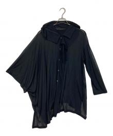 YOHJI YAMAMOTO（ヨウジヤマモト）の古着「SHEER SINGLE JERSEY DRAPED UNBALANCE CD アシンメトリーフードカーディガン」｜ブラック