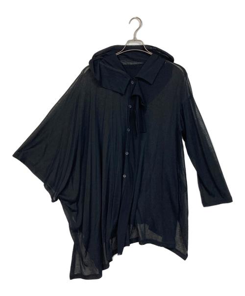 YOHJI YAMAMOTO（ヨウジヤマモト）YOHJI YAMAMOTO (ヨウジヤマモト) SHEER SINGLE JERSEY DRAPED UNBALANCE CD アシンメトリーフードカーディガン ブラック サイズ:2の古着・服飾アイテム