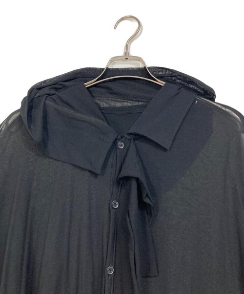 YOHJI YAMAMOTO（ヨウジヤマモト）YOHJI YAMAMOTO (ヨウジヤマモト) SHEER SINGLE JERSEY DRAPED UNBALANCE CD アシンメトリーフードカーディガン ブラック サイズ:2の古着・服飾アイテム
