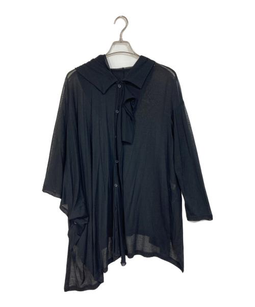 YOHJI YAMAMOTO（ヨウジヤマモト）YOHJI YAMAMOTO (ヨウジヤマモト) SHEER SINGLE JERSEY DRAPED UNBALANCE CD アシンメトリーフードカーディガン ブラック サイズ:2の古着・服飾アイテム
