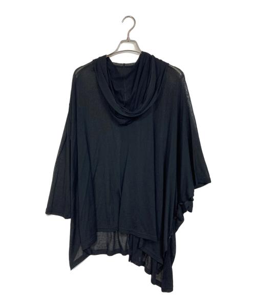 YOHJI YAMAMOTO（ヨウジヤマモト）YOHJI YAMAMOTO (ヨウジヤマモト) SHEER SINGLE JERSEY DRAPED UNBALANCE CD アシンメトリーフードカーディガン ブラック サイズ:2の古着・服飾アイテム