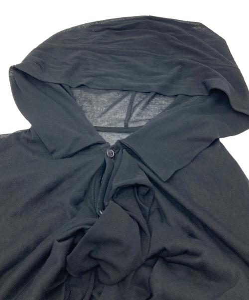 YOHJI YAMAMOTO（ヨウジヤマモト）YOHJI YAMAMOTO (ヨウジヤマモト) SHEER SINGLE JERSEY DRAPED UNBALANCE CD アシンメトリーフードカーディガン ブラック サイズ:2の古着・服飾アイテム