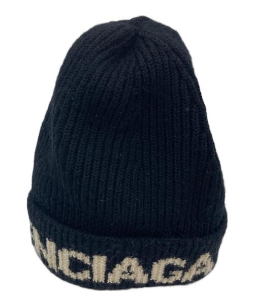 BALENCIAGA（バレンシアガ）BALENCIAGA (バレンシアガ) Black Logo Jacquard Beanie ウールニット帽 ブラック サイズ:実寸参照の古着・服飾アイテム