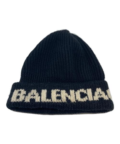 BALENCIAGA（バレンシアガ）BALENCIAGA (バレンシアガ) Black Logo Jacquard Beanie ウールニット帽 ブラック サイズ:実寸参照の古着・服飾アイテム