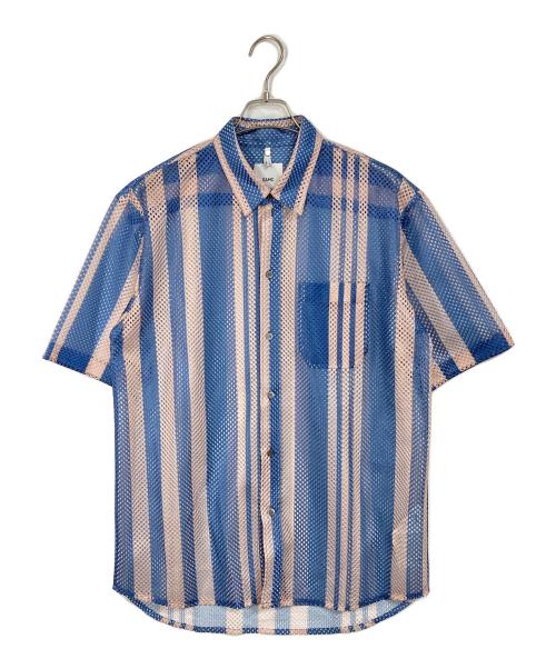 OAMC（オーエーエムシー）OAMC (オーエーエムシー) メッシュ ストライプ ショートスリーブ シャツ ブルー×ベージュ サイズ:Lの古着・服飾アイテム