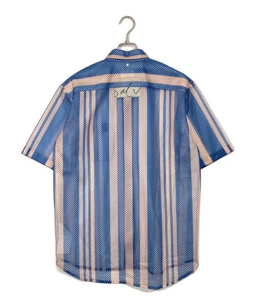OAMC（オーエーエムシー）OAMC (オーエーエムシー) メッシュ ストライプ ショートスリーブ シャツ ブルー×ベージュ サイズ:Lの古着・服飾アイテム
