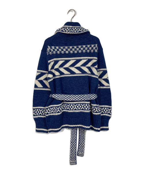 POLO RALPH LAUREN（ポロ・ラルフローレン）POLO RALPH LAUREN (ポロ・ラルフローレン) ネイティブ柄ベルテッドショールカラーカーディガン ネイビー×ホワイト サイズ:実寸参照の古着・服飾アイテム