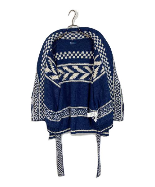 POLO RALPH LAUREN（ポロ・ラルフローレン）POLO RALPH LAUREN (ポロ・ラルフローレン) ネイティブ柄ベルテッドショールカラーカーディガン ネイビー×ホワイト サイズ:実寸参照の古着・服飾アイテム