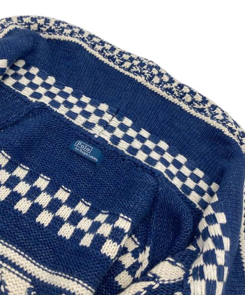 POLO RALPH LAUREN（ポロ・ラルフローレン）POLO RALPH LAUREN (ポロ・ラルフローレン) ネイティブ柄ベルテッドショールカラーカーディガン ネイビー×ホワイト サイズ:実寸参照の古着・服飾アイテム