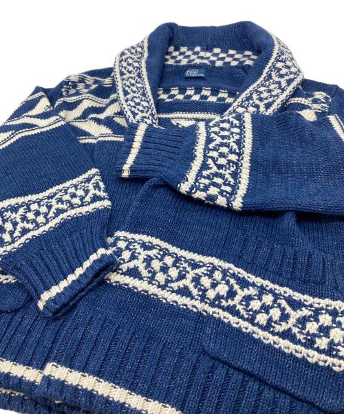 POLO RALPH LAUREN（ポロ・ラルフローレン）POLO RALPH LAUREN (ポロ・ラルフローレン) ネイティブ柄ベルテッドショールカラーカーディガン ネイビー×ホワイト サイズ:実寸参照の古着・服飾アイテム