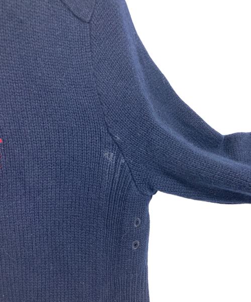 POLO RALPH LAUREN（ポロ・ラルフローレン）POLO RALPH LAUREN (ポロ・ラルフローレン) エルボーパッチ ビッグポニードライバーズニット　カーディガン　ポニー刺繍　ダブルジップ ネイビー サイズ:Mの古着・服飾アイテム