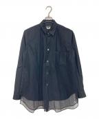 COMME des GARCONS HOMME PLUSコムデギャルソンオムプリュス）の古着「トップス シャツ チュールドッキングデザインシャツ　長袖シャツ　レイヤード　日本製　25SS」｜ブラック