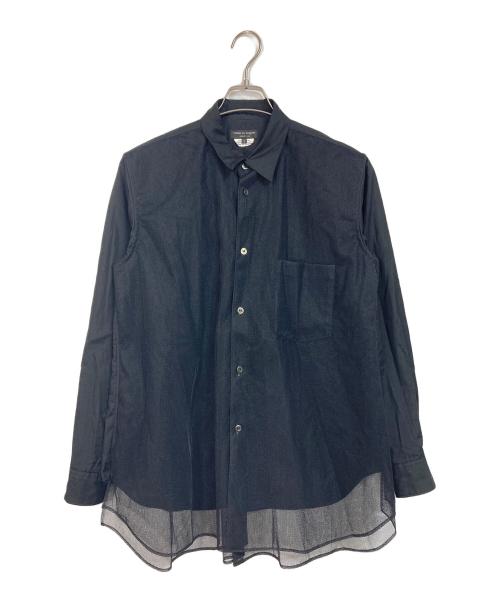 COMME des GARCONS HOMME PLUS（コムデギャルソンオムプリュス）COMME des GARCONS HOMME PLUS (コムデギャルソンオムプリュス) トップス シャツ チュールドッキングデザインシャツ　長袖シャツ　レイヤード　日本製　25SS ブラック サイズ:Sの古着・服飾アイテム