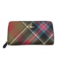 Vivienne Westwood（ヴィヴィアンウエストウッド）の古着「チェック×オーブロングウォレット　財布　長財布」｜レッド×グリーン