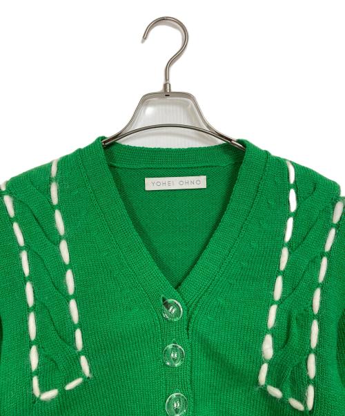 YOHEI OHNO（ヨウヘイオオノ）YOHEI OHNO (ヨウヘイオオノ) Asunaro Cardigan  アスナロカーディガン  デザインカーディガン　日本製 グリーン サイズ:36の古着・服飾アイテム