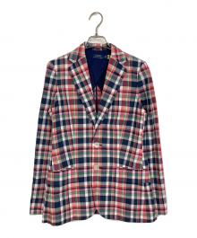 POLO RALPH LAUREN（ポロ・ラルフローレン）の古着「チェックテーラードジャケット　アウター　ライトアウター」｜ネイビー×ピンク