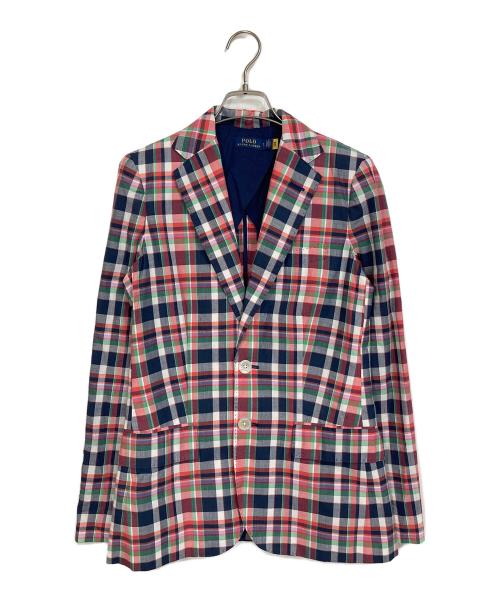 POLO RALPH LAUREN（ポロ・ラルフローレン）POLO RALPH LAUREN (ポロ・ラルフローレン) チェックテーラードジャケット　アウター　ライトアウター ネイビー×ピンク サイズ:2の古着・服飾アイテム