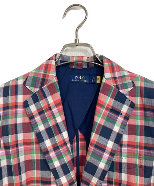 POLO RALPH LAUREN（ポロ・ラルフローレン）POLO RALPH LAUREN (ポロ・ラルフローレン) チェックテーラードジャケット　アウター　ライトアウター ネイビー×ピンク サイズ:2の古着・服飾アイテム