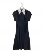 Mame Kurogouchiマメクロゴウチ）の古着「Back Satin Crepe Georgette Embroidered Collar Flared Dress  バックサテンクレープジョーゼットエンブロイダリーカラーフレアドレス  ロングドレス　ロングワンピース　セレモニー　日本製」｜ブラック