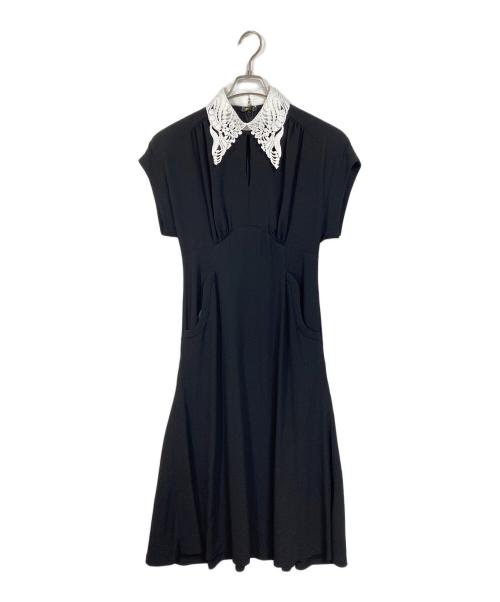 Mame Kurogouchi（マメクロゴウチ）Back Satin Crepe Georgette Embroidered Collar Flared Dress  バックサテンクレープジョーゼットエンブロイダリーカラーフレアドレス  ロングドレス　ロングワンピース　セレモニー　日本製の古着・服飾アイテム