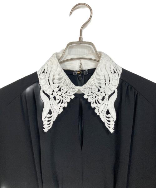 Mame Kurogouchi（マメクロゴウチ）Back Satin Crepe Georgette Embroidered Collar Flared Dress  バックサテンクレープジョーゼットエンブロイダリーカラーフレアドレス  ロングドレス　ロングワンピース　セレモニー　日本製の古着・服飾アイテム