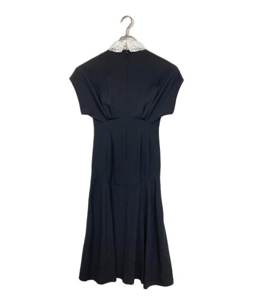 Mame Kurogouchi（マメクロゴウチ）Back Satin Crepe Georgette Embroidered Collar Flared Dress  バックサテンクレープジョーゼットエンブロイダリーカラーフレアドレス  ロングドレス　ロングワンピース　セレモニー　日本製の古着・服飾アイテム