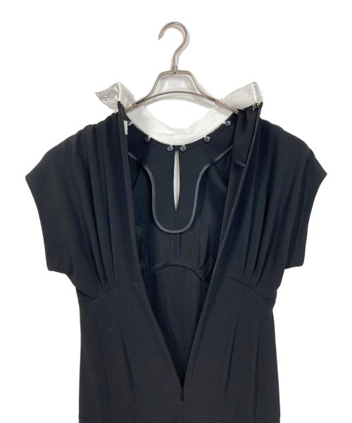 Mame Kurogouchi（マメクロゴウチ）Back Satin Crepe Georgette Embroidered Collar Flared Dress  バックサテンクレープジョーゼットエンブロイダリーカラーフレアドレス  ロングドレス　ロングワンピース　セレモニー　日本製の古着・服飾アイテム
