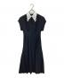 Mame Kurogouchi（マメクロゴウチ）の古着「Back Satin Crepe Georgette Embroidered Collar Flared Dress  バックサテンクレープジョーゼットエンブロイダリーカラーフレアドレス  ロングドレス　ロングワンピース　セレモニー　日本製」｜ブラック