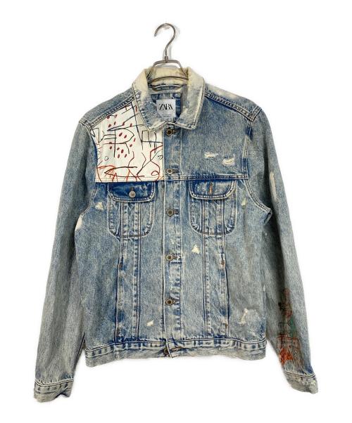 ZARA（ザラ）ZARA (ザラ) JEAN-MICHEL (ジャン・ミッシェル) バスキア DENIM JACKET ブルー サイズ:Lの古着・服飾アイテム