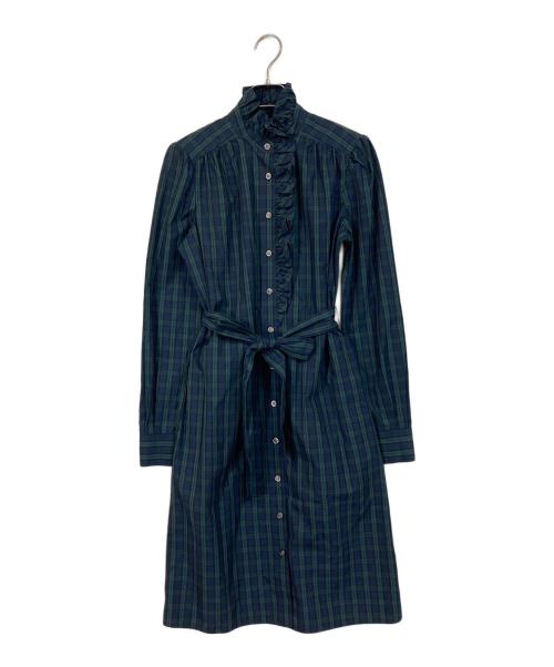 BROOKS BROTHERS（ブルックスブラザーズ）BROOKS BROTHERS (ブルックスブラザーズ) フリルチェックワンピース グリーン×ネイビーの古着・服飾アイテム
