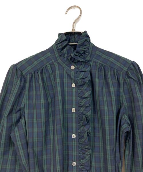 BROOKS BROTHERS（ブルックスブラザーズ）BROOKS BROTHERS (ブルックスブラザーズ) フリルチェックワンピース グリーン×ネイビーの古着・服飾アイテム